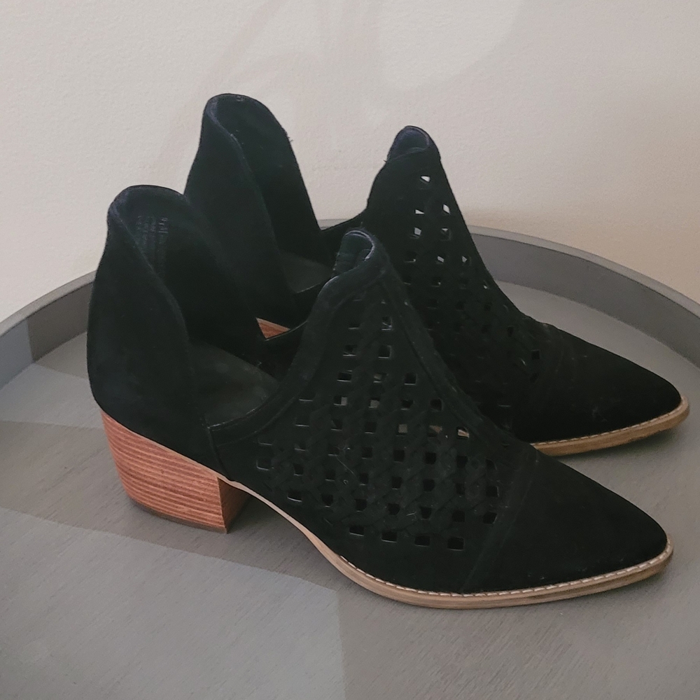 Black Suede Cutout Ankle Boots